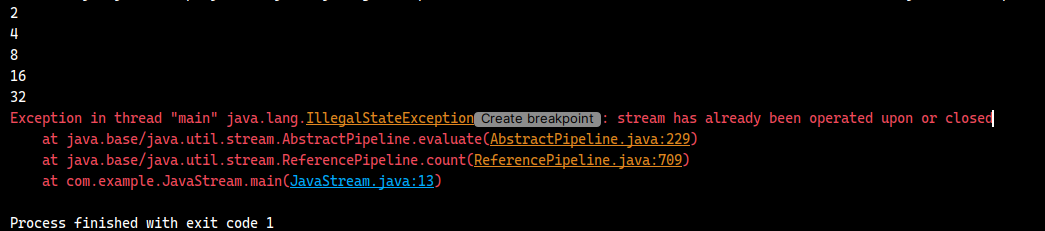 Terminal Operations IllegalStateException